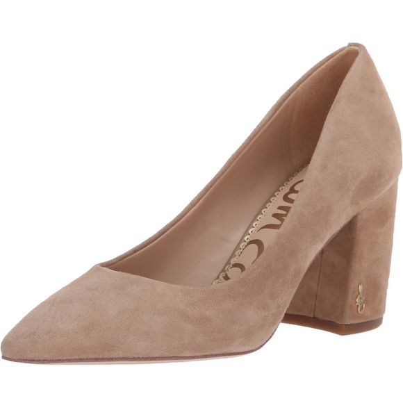 Sam Edelman Tatiana Oatmeal Suede Block Heels SE Signature Logo Block Heels Sz 9 - Picture 2 of 16